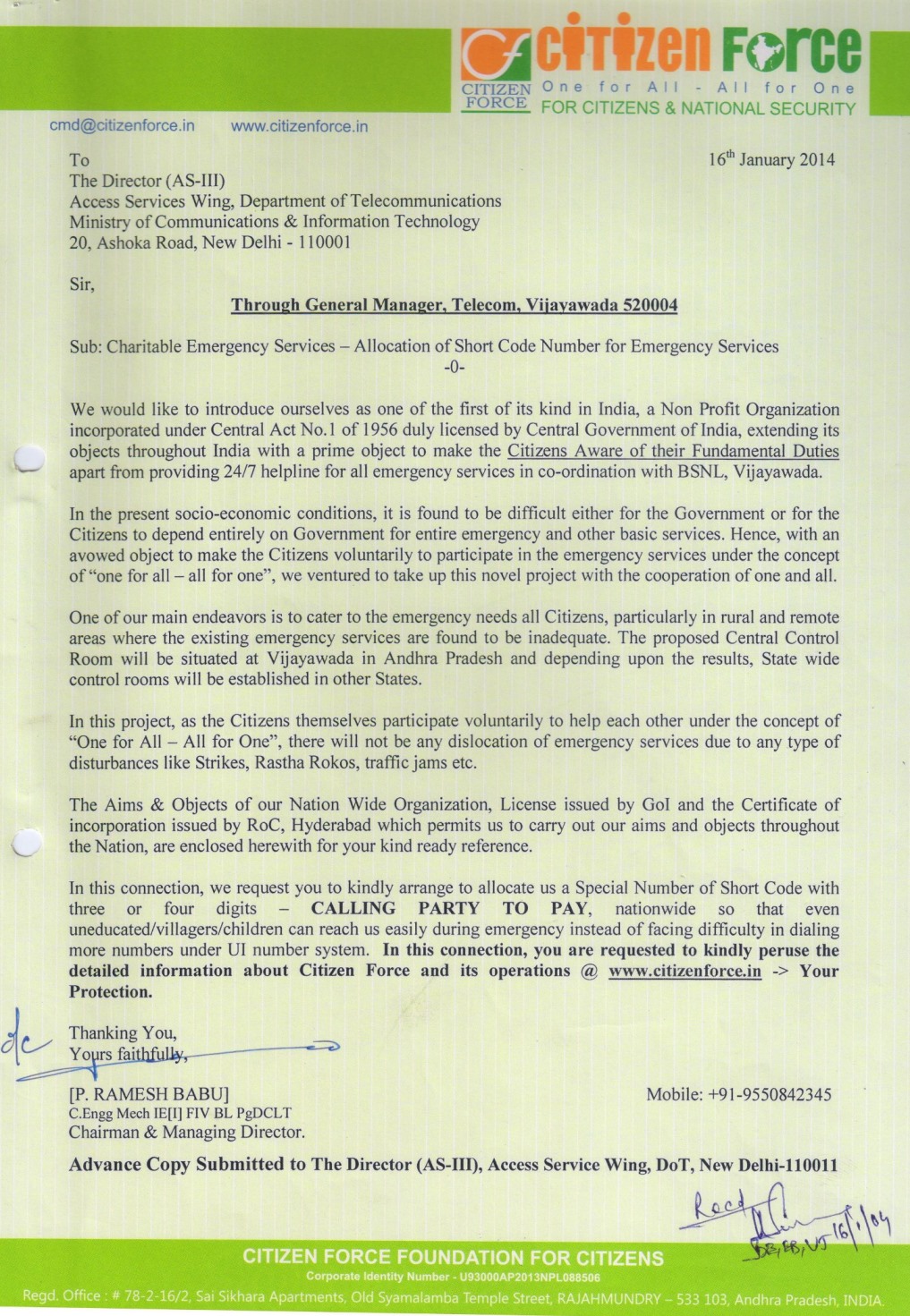 LETTER SUBMITTED TO TELE COMMUNICATIONS